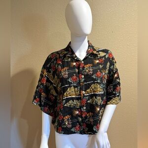 Sun Surf Short Sleeves Multicolor Hawaiian Shirt Mountains Floral Unisex Small